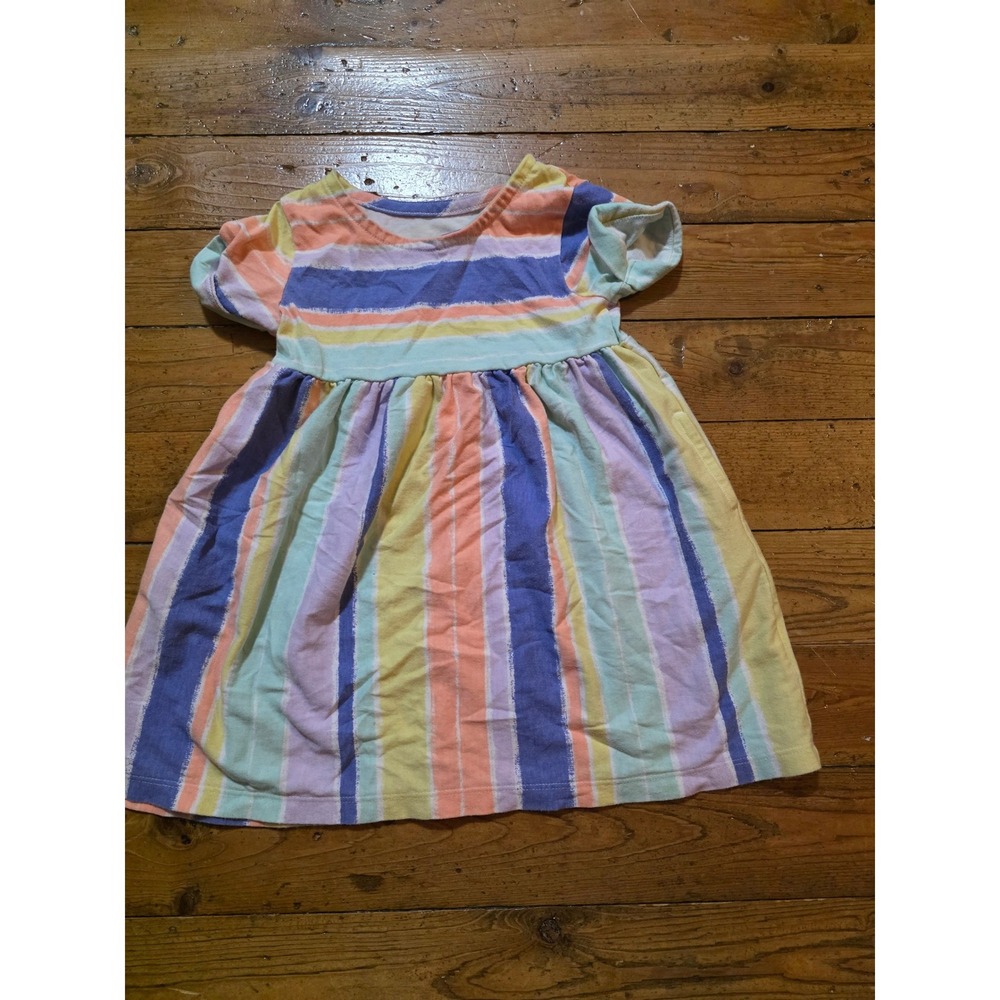 Wonder Nation Toddler Girls Striped Short Sleeve Jersey Dress Multi-Color 2T